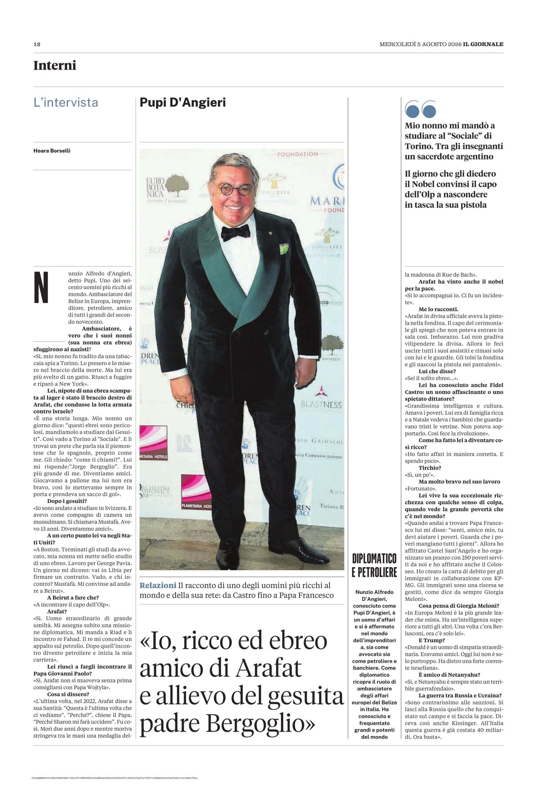 Pagina completa dell’articolo de Il Giornale del 5 agosto 2026 su Nunzio Alfredo D’Angieri